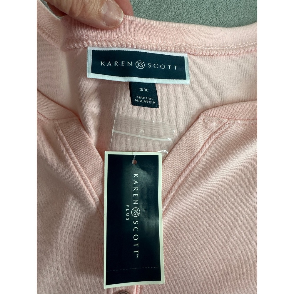 Karen Scott Plus Womens 3X Pink Cotton 3/4 Sleeve Henley Top NWT - Picture 6 of 10